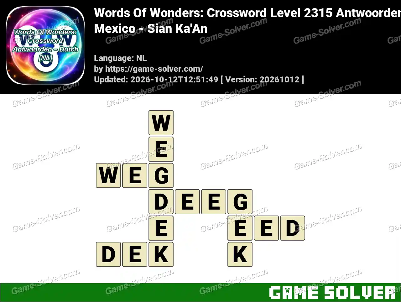 Words Of Wonders: Crossword Level 2315 Antwoorden – Mexico – Sian Ka’An